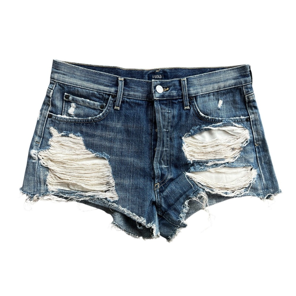 AGOLDE Parker Distressed Denim Shorts Blue Cut Off Button Fly A026B-2044 Size 27